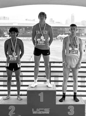 David Soto medaled in both the 3200- and 1600-meter runs at the UIL Class 3A State Meet on May 11. The senior earned silver (shown on the medal stand) in the 3200 with a time of 9:12 and captured bronze in the 1600 (4:19). Courtesy photo