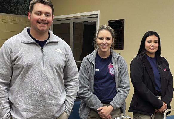 The first group of Mount Vernon Police Cadets were introduced to the Mount Vernon City Council at their monthly meeting Feb. 12. Cadets, left to right are, Levi Reed of Winnsboro, Kaitlyn Childers of Como-Pickton, and Jennifer Posada of Mount Vernon. Photo by Lillie Bush-Reves