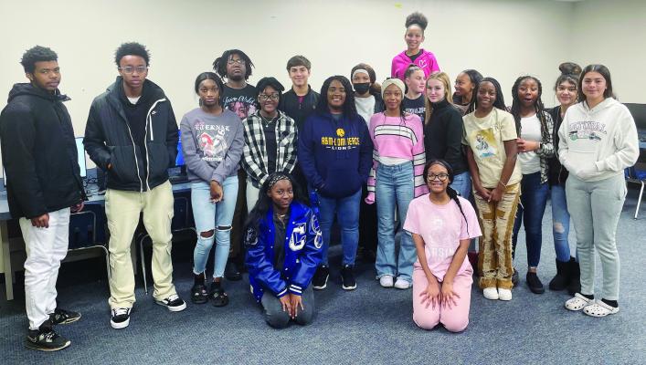 Clarksville ISD School Board Trustee and CHS graduate Shuronda Turner speaks to P-TECH Healthcare students, encouraging them to work together and take advantage of resources to get ahead. Courtesy photo