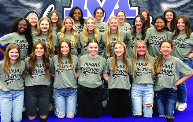 The names of the MVHS Junior Varsity and Varsity Tiger Cheer teams for 2023-24 school year were released to the public last week. Those selected as they appear in the photo are back row: Shiloh Winters, Ashley Call, Aaliyah Traylor, Emmi Jordan, Avery Burns, Reese Conlon, Kate Jordan; middle row: Briahna Walker, Teagan Trantham, Pacey Ford, Keeley Nickolson, Olivia Baird, Emmy McCamant, Morgan Fountain, Lilly Ann Ellis; and front row: Elly Hedges, Chaslyn Wardrup, J’Lynne Collins, Ainsley Trantham, Kaleigh 