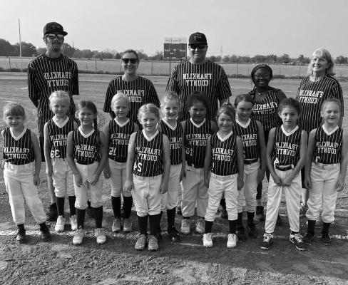 The six and under girls team finishes their season in fourth place. Team members from left are Blakely Baker, Hannah Solorazano, Emma McGonagill, Averie Hughes, Lilly Butler, Sawyer Rutherford, Tatum Albritton, Nora Knight, Raynee Hughes, and Jewel Simpson; and Coaches, Pam Williams, Bri Walker, Cooper Williams, Leslie Butler and Clay Butler. Courtesy photo