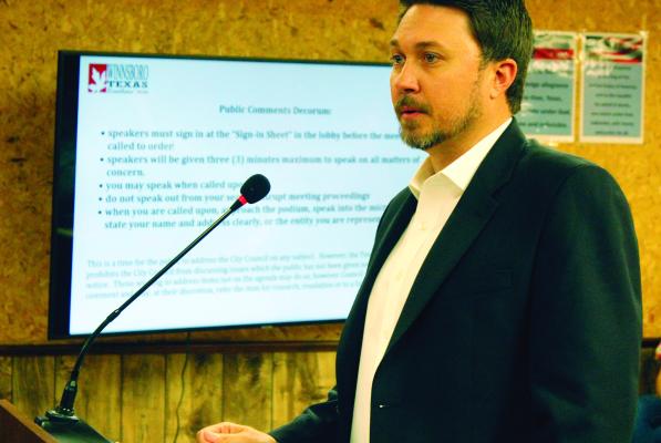 Sigma Operations Manager Ryan Hawkins delivers a facility update to Winnsboro City Council after the plant spent over $1 million in upgrades. Winnsboro residents were present to speak out agaisnt the plant, saying odors and emissions were making the surrounding land unlivable. Ashley Barner