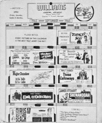 The theater in columnist John Moore’s hometown published a monthly calendar of what was showing. Photo courtesy of John Moore