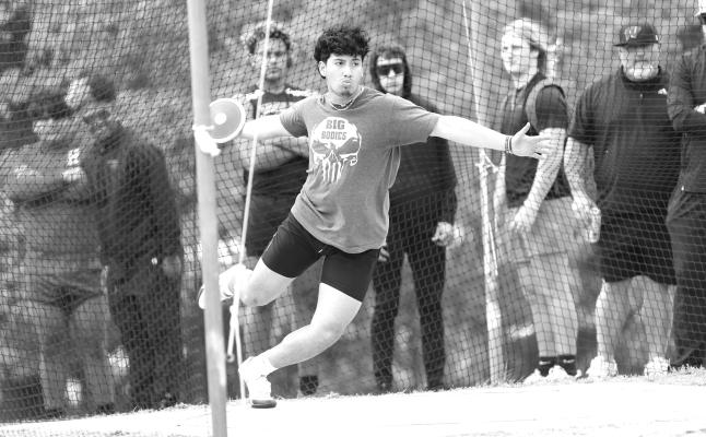 Angel Hernandez earned silver in the discus with a throw of 130 feet, 10 inches at the Harmony Eagle Relays on March 30. Photos by Shiela K. Haynes