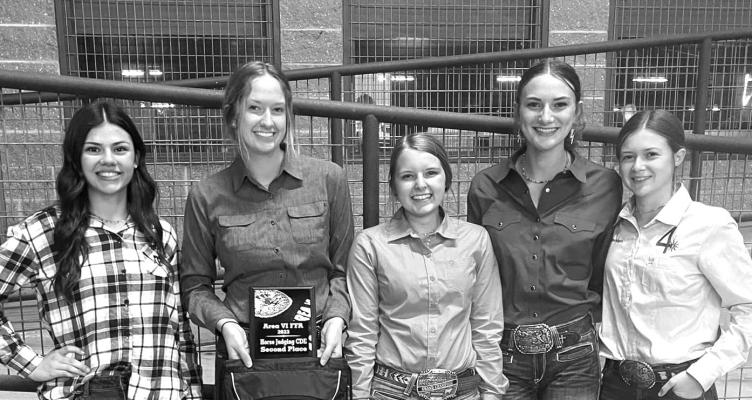 Detroit FFA placed second at as an Area Qualifying Team and have a State Bound Horse Judging Team. Congratulations to these ladies as yhey not only qualified for state for the second year in a row, but they also placed second Overall. Clara Mae Carpenter was the 8th High Point Individual at the contest! Team Members are: Madeleine Marquez, Clara Carpenter, Laura Cooper, Kora Nix, Alternate Makenna Rodgers. They will be competing at Texas Tech University on April 22nd. . Courtesy Photo