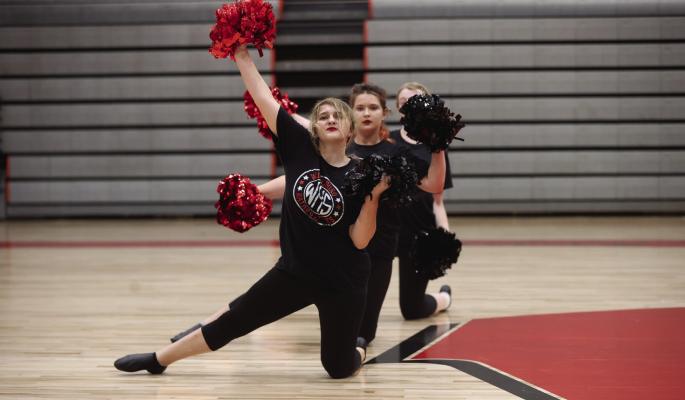 Hailey Griffin performs in one of the Raiderettes routines during Friday’s “show off” for parents and friends. Photo by Shiela Haynes