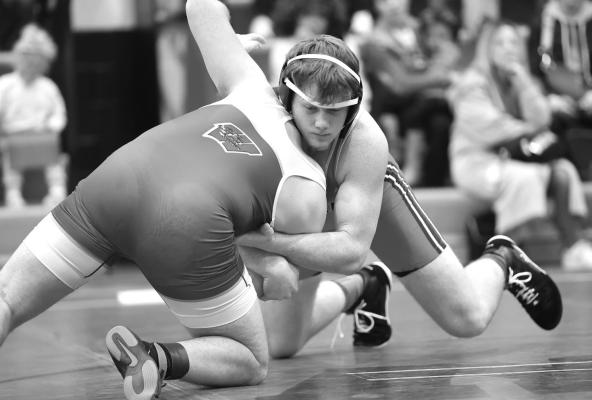 Harley Briscoe (190-pound weight class) pinned his Whitesboro opponent in the first period. Photo by Shiela Haynes