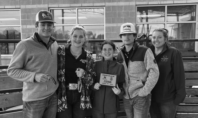Avery’s Forage Team won second place overall at Area Competition at Northeast Texas Community College. and their advisor, Mrs. Lennon. Individually students earned the following recognition: Connor Armstrong - 4th place Kelly Decker - 1st place Kyleigh Walton - 16th place Thomas Cantrell - 9th place. Courtesy Photo